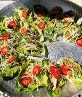 San Choy Bau 
Local Pork or Chicken
Green Paw Paw
Chilli

Fun for all events 

#byronbayweddingcatering 
#byroncatering